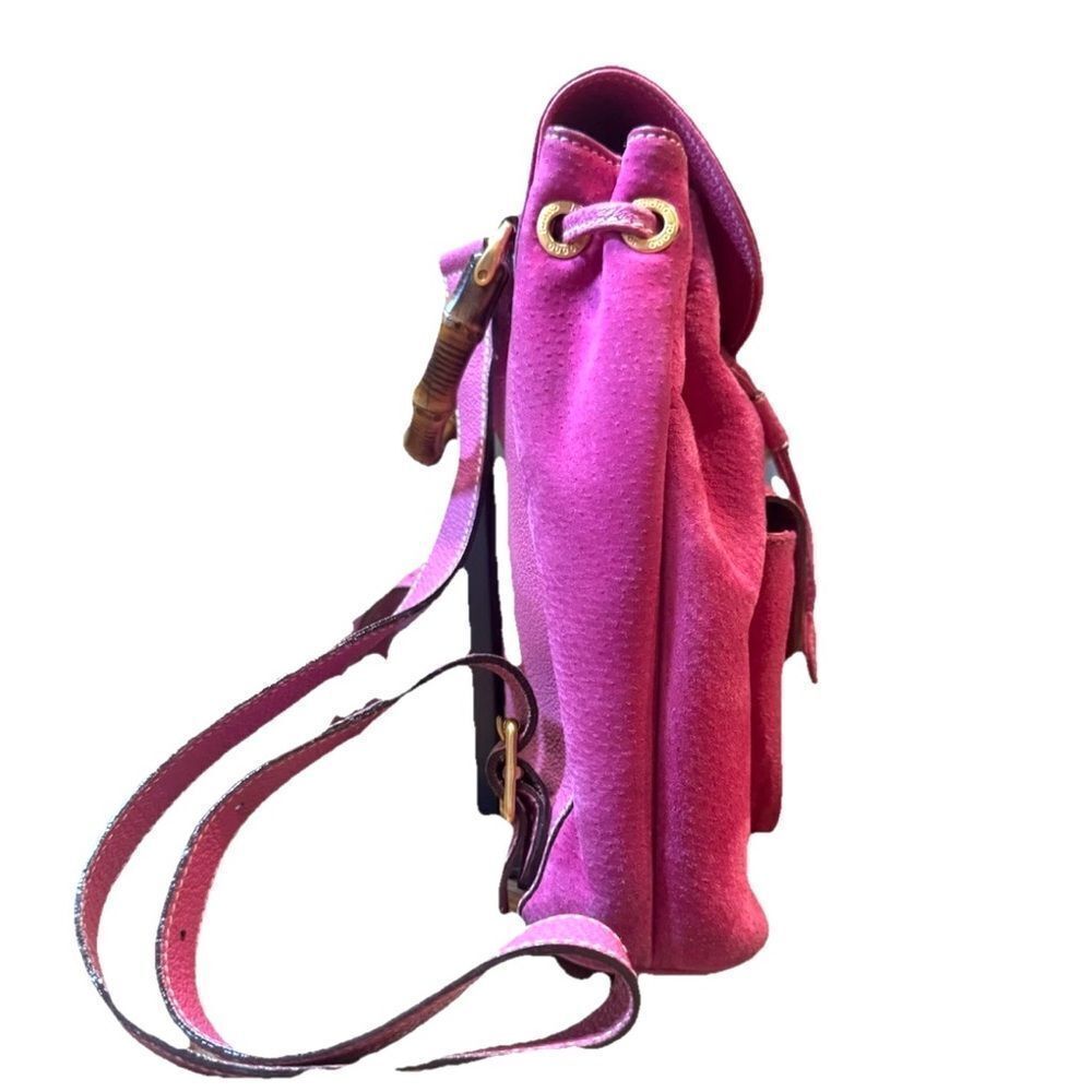 GUCCI Vintage Fuchsia Pink Suede Leather Mini Bamboo Backpack Napsack Auth - Picture 4 of 16